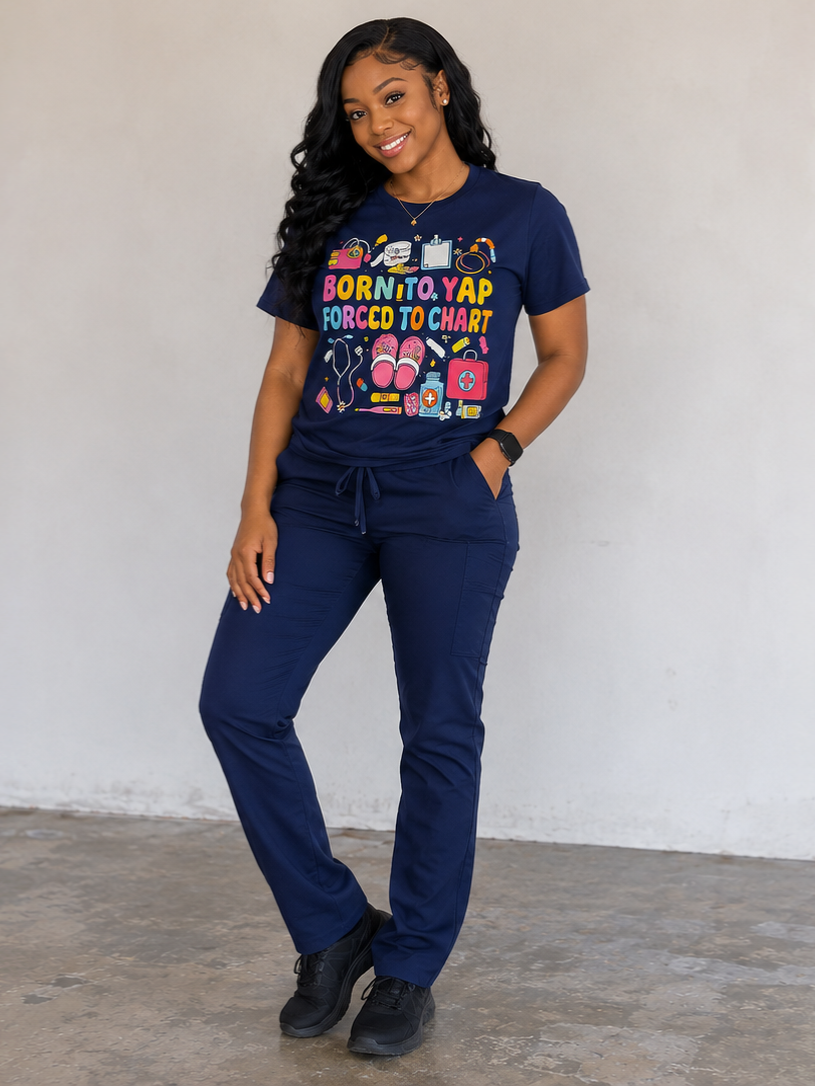 "Born to Yap Forced to Chart" RN T shirt.